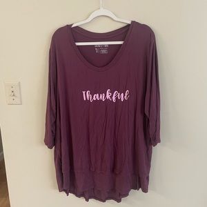 Latched Mama 3/4 Sleeve Scoop Neck Nursing Top- Maroon “Thankful”